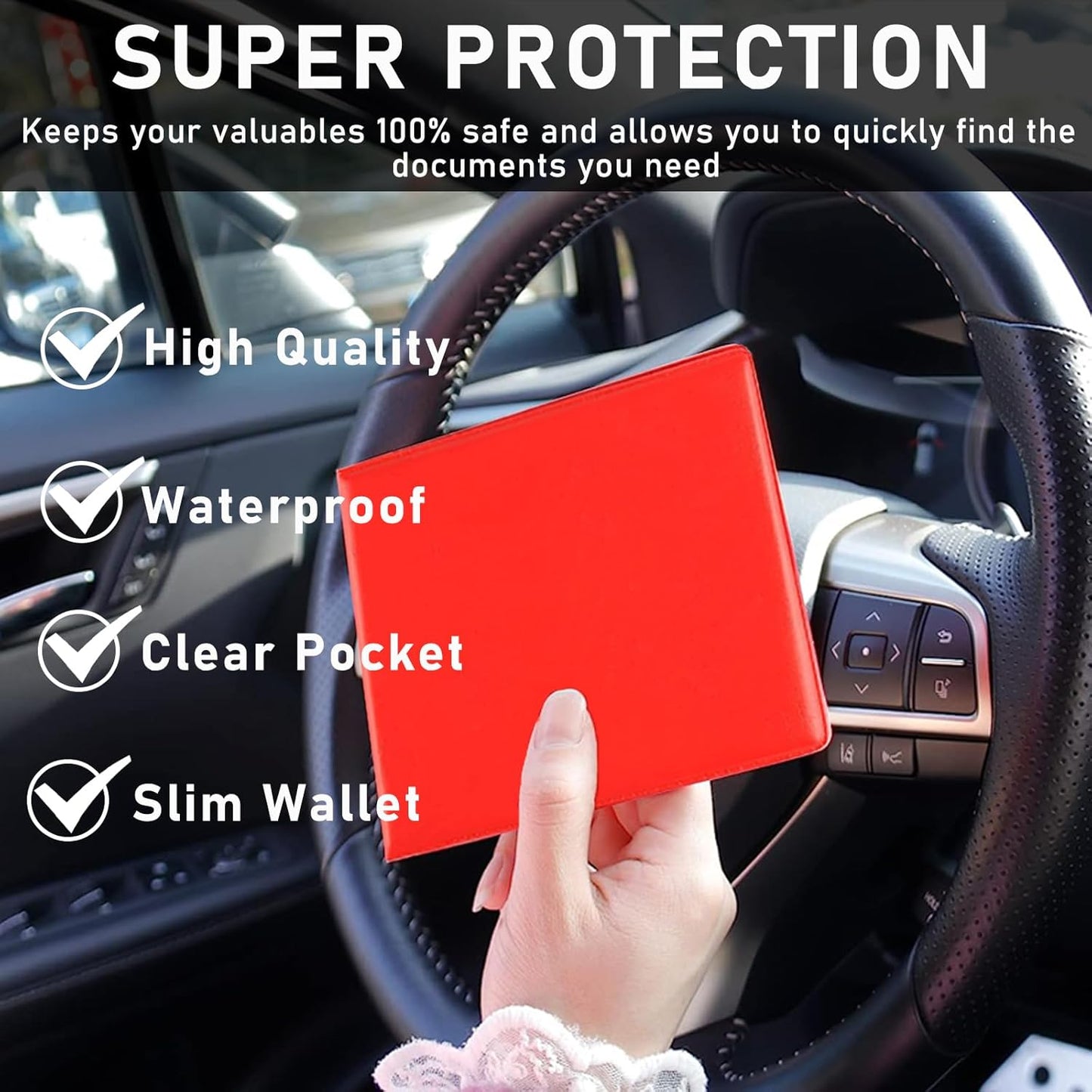 Kewucn 1 PC Car Registration Insurance Holder, Essential Auto Card Glove Box Organizer, Vehicle Interior Accessories Perfect for Most Car, Truck, SUV (10.55''×4.8'', Pink)