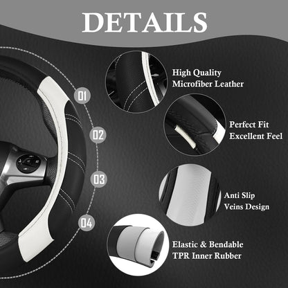 CAR PASS Air Mesh Leather Car Seat Covers Full Set, Waterproof Car Floor Mats, Sporty Steering Wheel Cover 14.5-15in, Universal Fits for 95% Cars Truck SUV (Black and Blue)