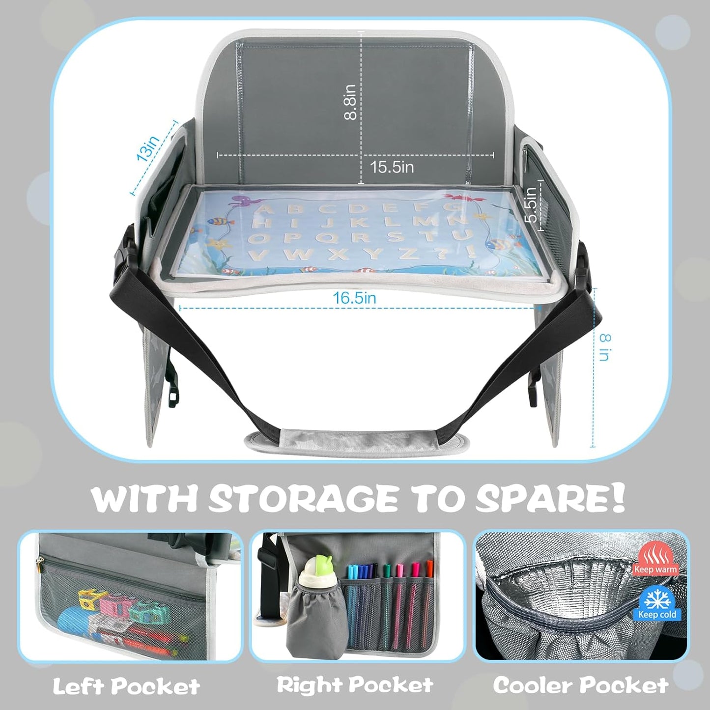 MENZOKE Kids Travel Tray for Toddler Car Seat, Road Trip Activities for Kids with iPad Holder Stand & Dry Erase Board, Road Trip Essentials Accessories Lap Tray as Travel Gifts for Kid, Pink