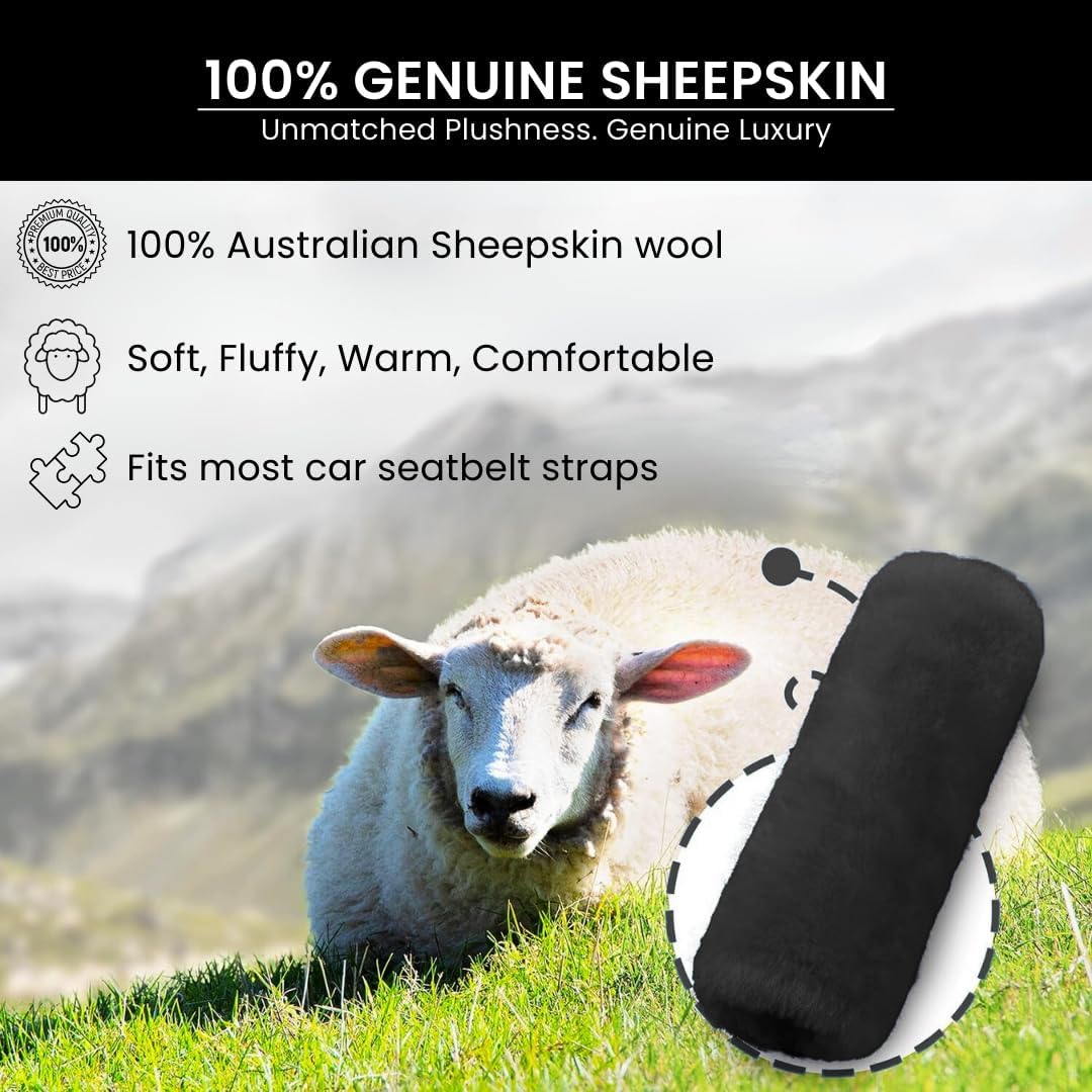 Andalus Brands 2 Pack Genuine Merino Wool Sheepskin Seat Belt Cover – Soft Shoulder Pad, Neck Cushion Protector – Authentic Car Accessories (Pearl)