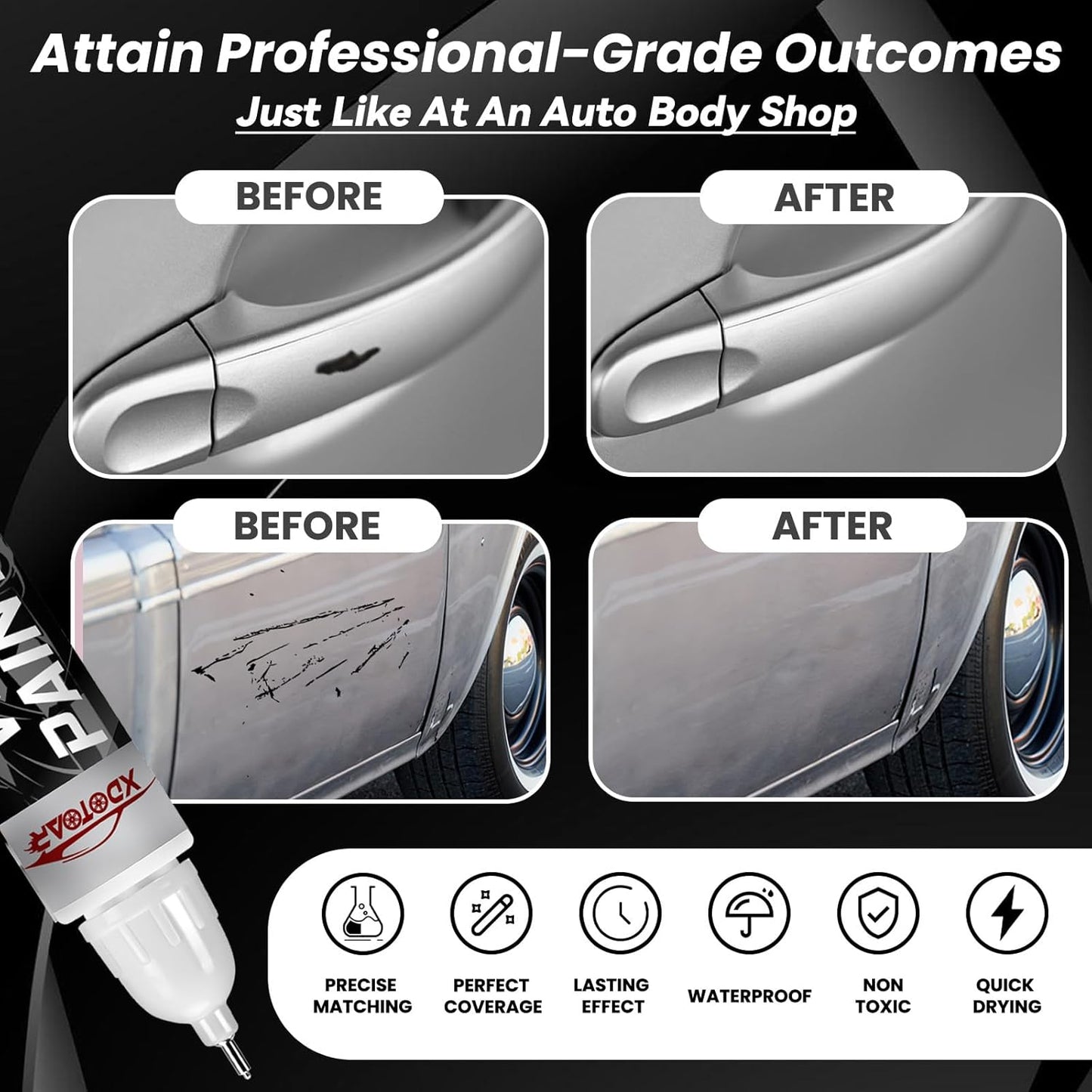 Black Touch Up Paint for Cars, Color Accurate Car Touch Up Paint, Professional Automotive Scratch Repair, Lasting Auto Scratch Remover, Quick Dry, Easy to Use, Safe and Waterproof, Versatile Use