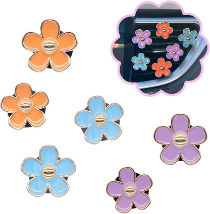 ORIESSE 6pcs Flowers Car Air Freshener Vent Clips Purple White Daisy Air Vent Clip Car Accessories for Women 3.3cm/3cm Flower Vehicle Interior Decor Refillable Diffuser