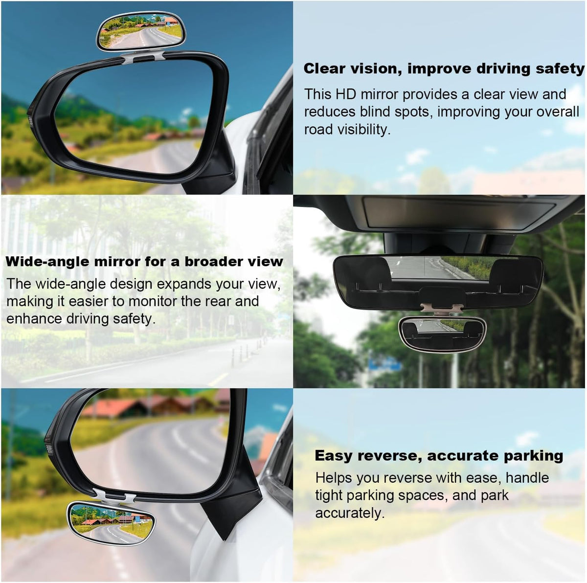 LivTee 2PCS Round Blind Spot Mirror, HD Glass and ABS Housing Convex Wide Angle Rearview Mirror with Adjustable Stick for Universal Car, Black