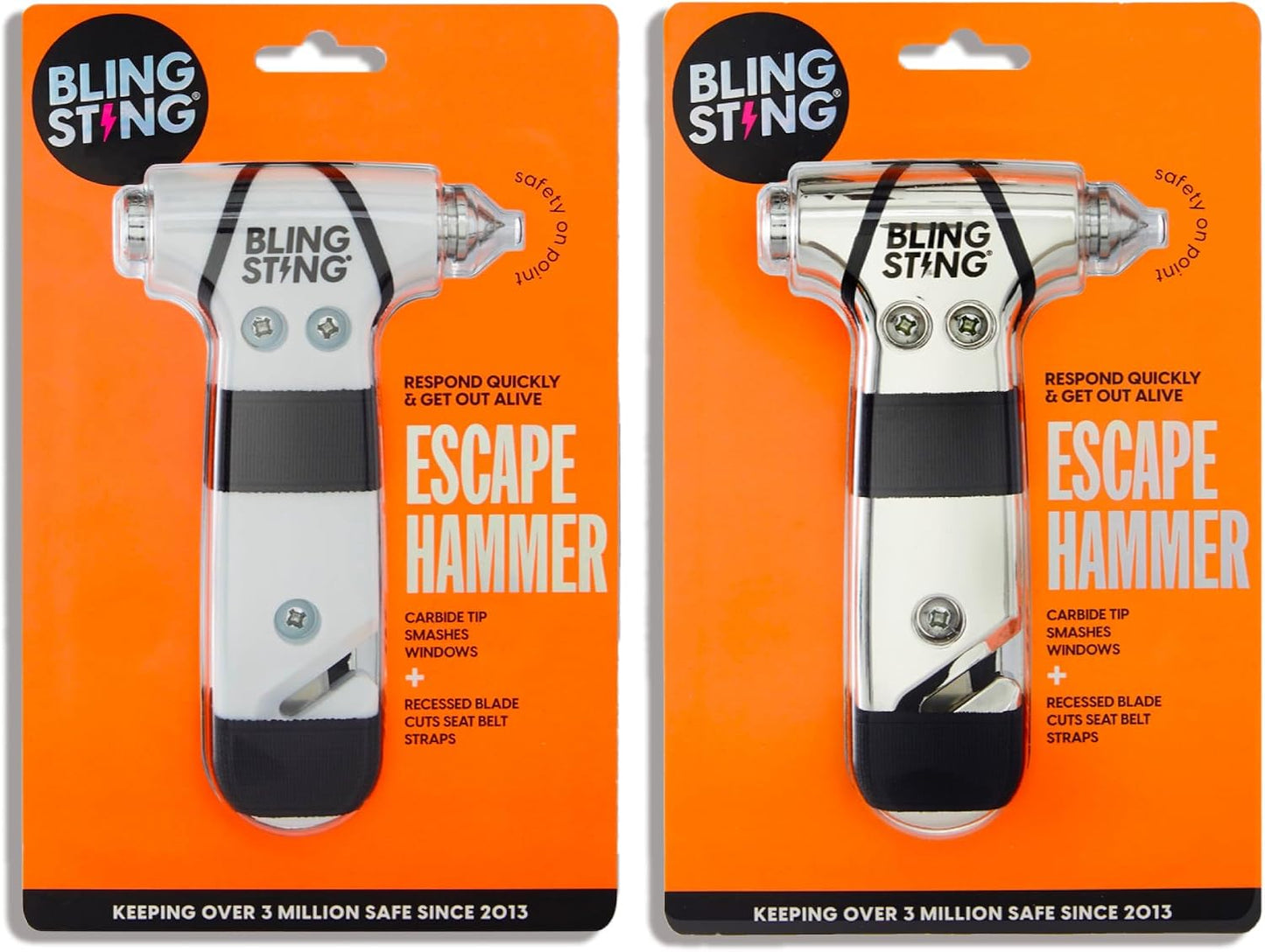 BLINGSTING Safety Hammer - Emergency Automotive Escape Tool with Window Breaker, Seat Belt Cutter & Adjustable Car Visor Strap - Tempered Glass Breaker - Steel Blade - Rose Gold (1 Count)