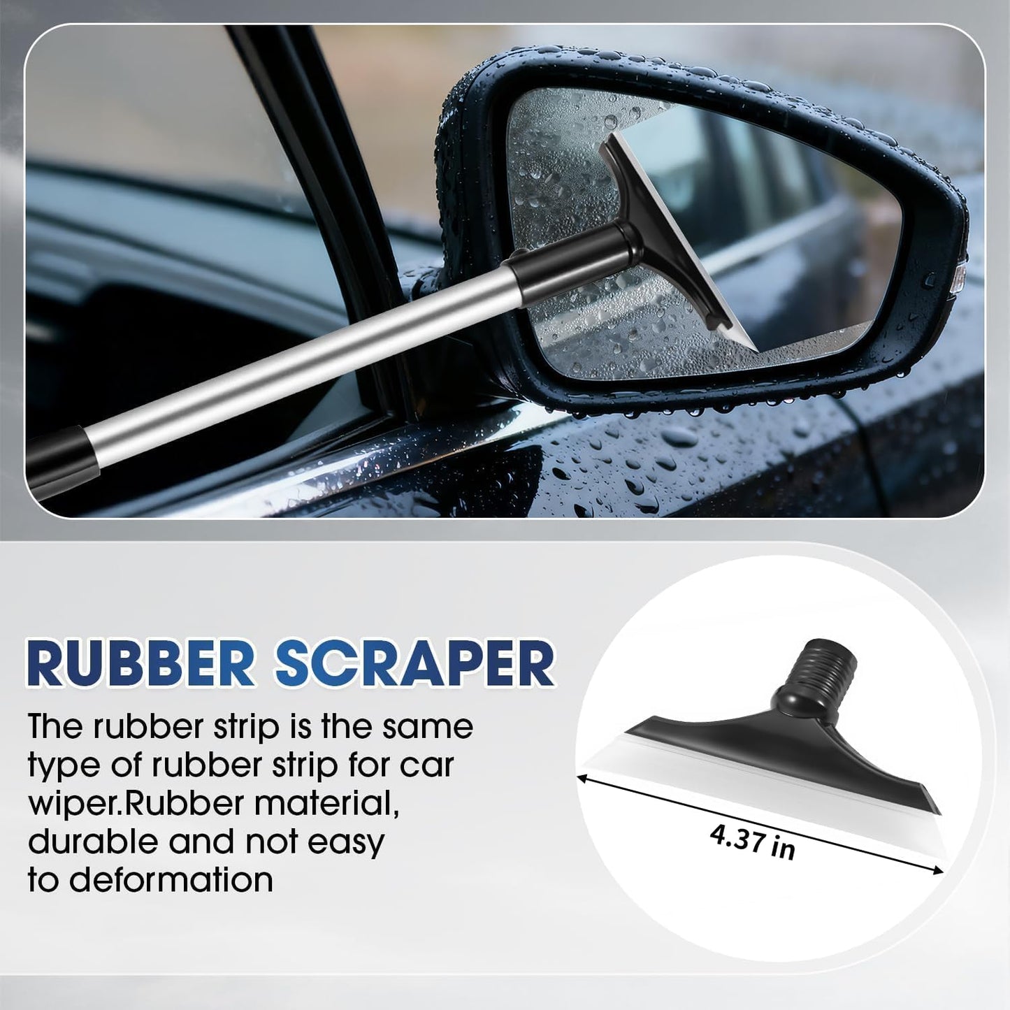 Windshield Cleaner Tool, Car Interior Cleaning Kit with Extendable Handle and 3 Reusable Microfiber Pads, Auto Glass Wiper and Detailing Brush Kit for Car & Home Window, Blue