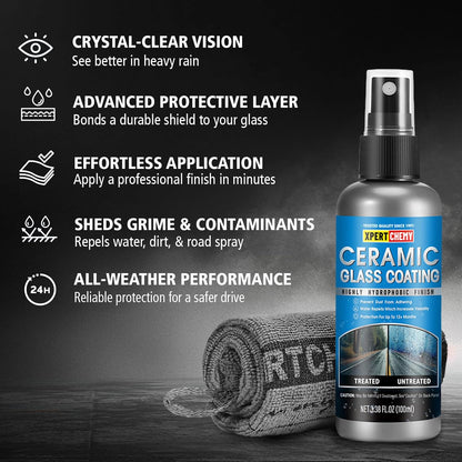 XPERTCHEMY Ceramic Rain Repellant Windshield, Glass Coating Spray, Hydrophobic Protective Formula, Advanced Rain Windshield Water Repellent for Cars, Mirrors and Other Glass Surfaces