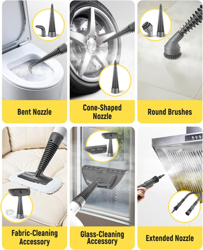 Handheld Steam Cleaner with Safety Lock, 500mL Large Tank & 19PCS Accessories - Multi-Surface Deep Cleaning for Kitchen, Bathroom, Car, Sofa - Removes Stubborn Grime, Sanitizes Surfaces (White)