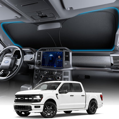 Wigoo Tesla New Model Y Accessories Windshield Sunshade [OEM Design, 100% Sun Blockage] Foldable Heat Insulation Sunshade with Storage Bag, for Model Y 2020~2026 (Juniper), Silver Coating - Colors B