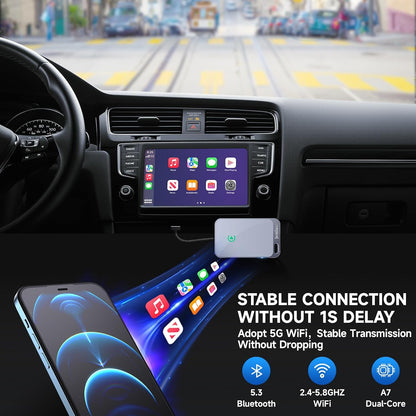 Jemluse Wireless CarPlay Adapter for Apple iPhone - Multi-User Seamless Connection for Convert Wired to Wireless Car Play Adapter - No Latency from iOS 10+ to Screen w/USB C (Gray)