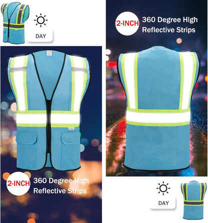 High Visibility Reflective Safety Vest with Zipper and Pockets Orange,M