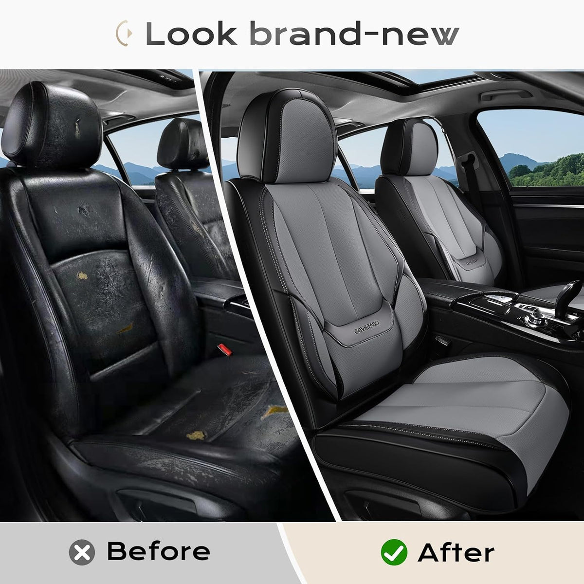 Coverado Seat Covers Full Set, Black Seat Covers for Cars 5 Seats, Car Seat Protector, Waterproof Nappa Leather Car Seat Cushion, Front and Rear Car Seat Cover Fit for Most Sedans SUV Pick-up Truck - Colors A
