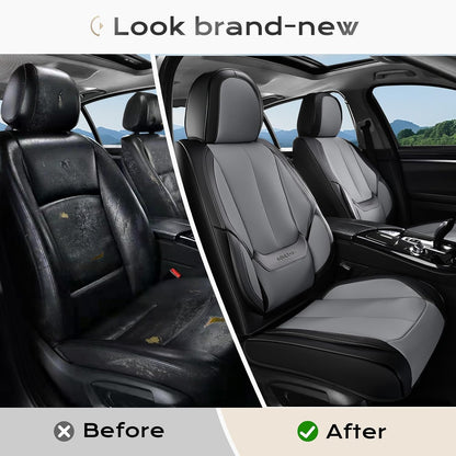 Coverado Seat Covers Full Set, Black Seat Covers for Cars 5 Seats, Car Seat Protector, Waterproof Nappa Leather Car Seat Cushion, Front and Rear Car Seat Cover Fit for Most Sedans SUV Pick-up Truck - Colors A
