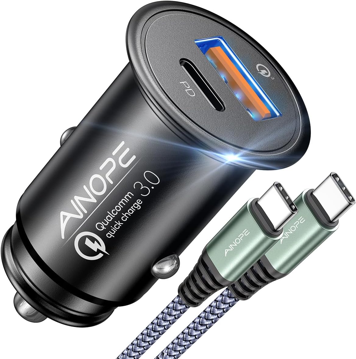 AINOPE 67.5W Car Charger USB C Fast Charge, PD 45W USB C Car Charger Fast Charging【Mini & Metal】 Cigarette Lighter Adapter USB-C Type C Car Charger for iPhone 17 16 15 Pro Max, for Samsung S26 S25