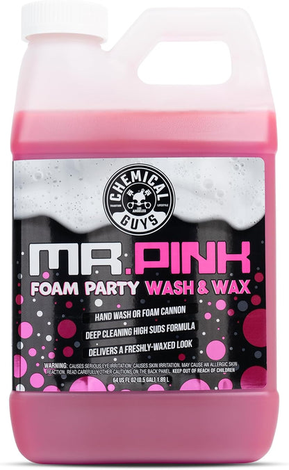 Chemical Guys Mr. Pink Foam Party Wash & Wax – 128 oz Tangerine Scent High Foaming Car Wash Soap for Foam Cannons and Buckets – Safe on Paint, Clear Coat, Cars, Trucks, SUVs, and RVs