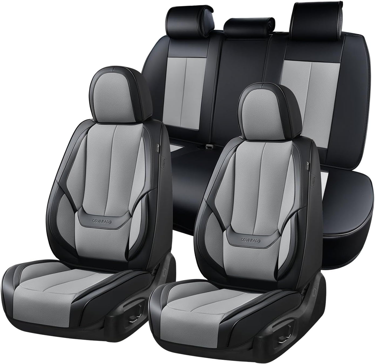 Coverado Seat Covers Full Set, Black Seat Covers for Cars 5 Seats, Car Seat Protector, Waterproof Nappa Leather Car Seat Cushion, Front and Rear Car Seat Cover Fit for Most Sedans SUV Pick-up Truck - Colors A
