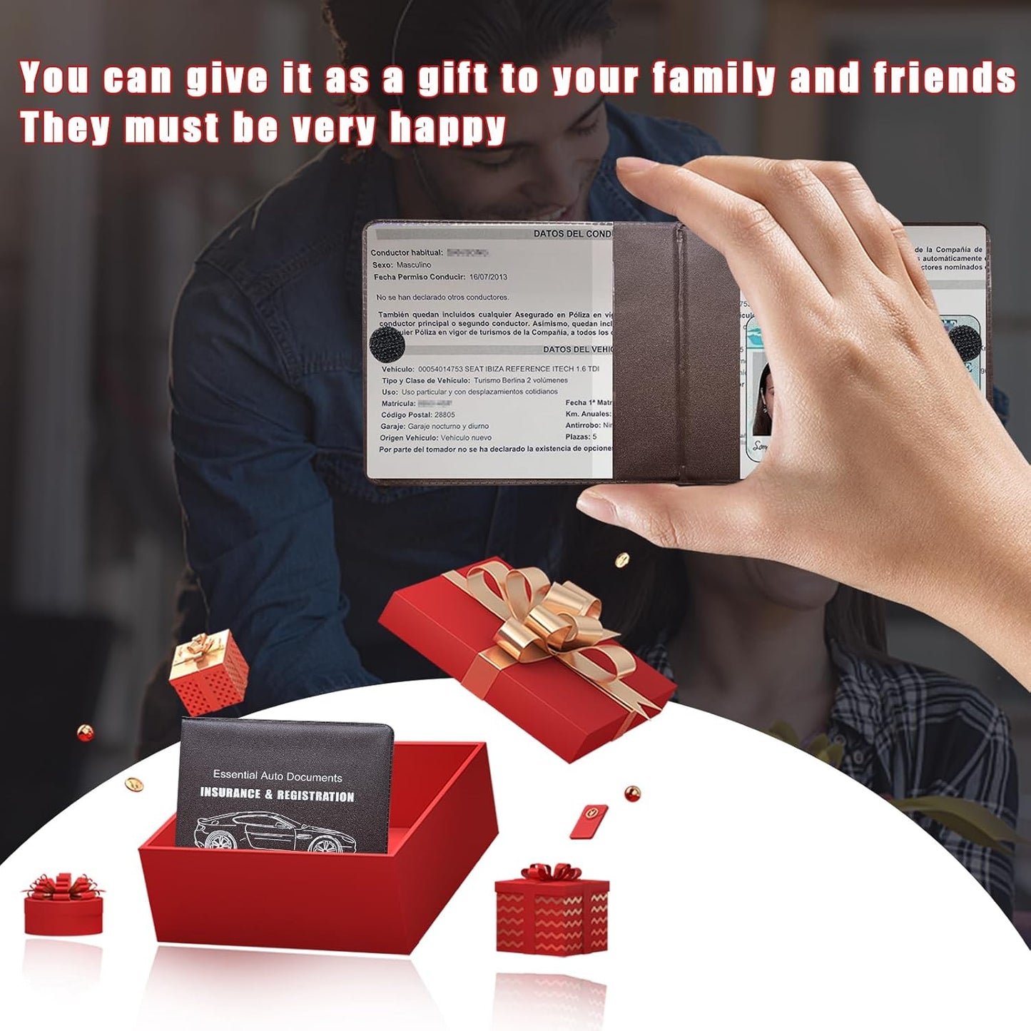 Ziciner Car Registration Insurance Holder, 2Pack Essential Auto Card Document Glove Box Organizer with Touch Fastener, Vehicle Interior Accessories Perfect for Most Car, Truck, SUV (Red/Small Car)