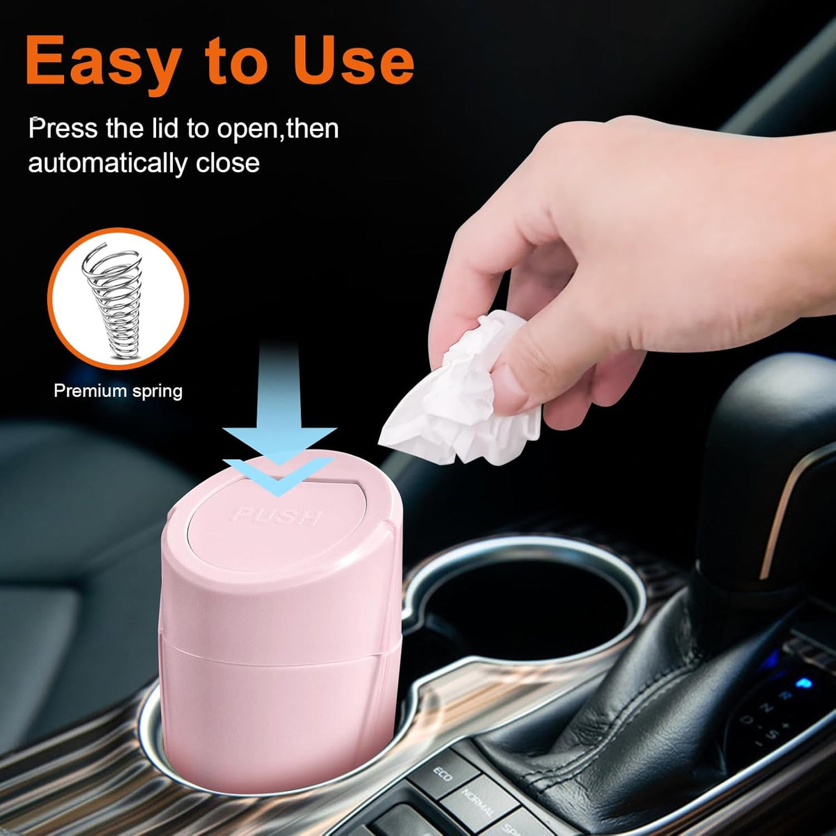 Car Trash Can, 2 Packs Mini Car Trash Bin with Lid, Leakproof Cup Holder Car Garbage Can with 60 Trash Bags, Vehicle Front Back Seat Organizers and Storage for Car, Home, Office, Black