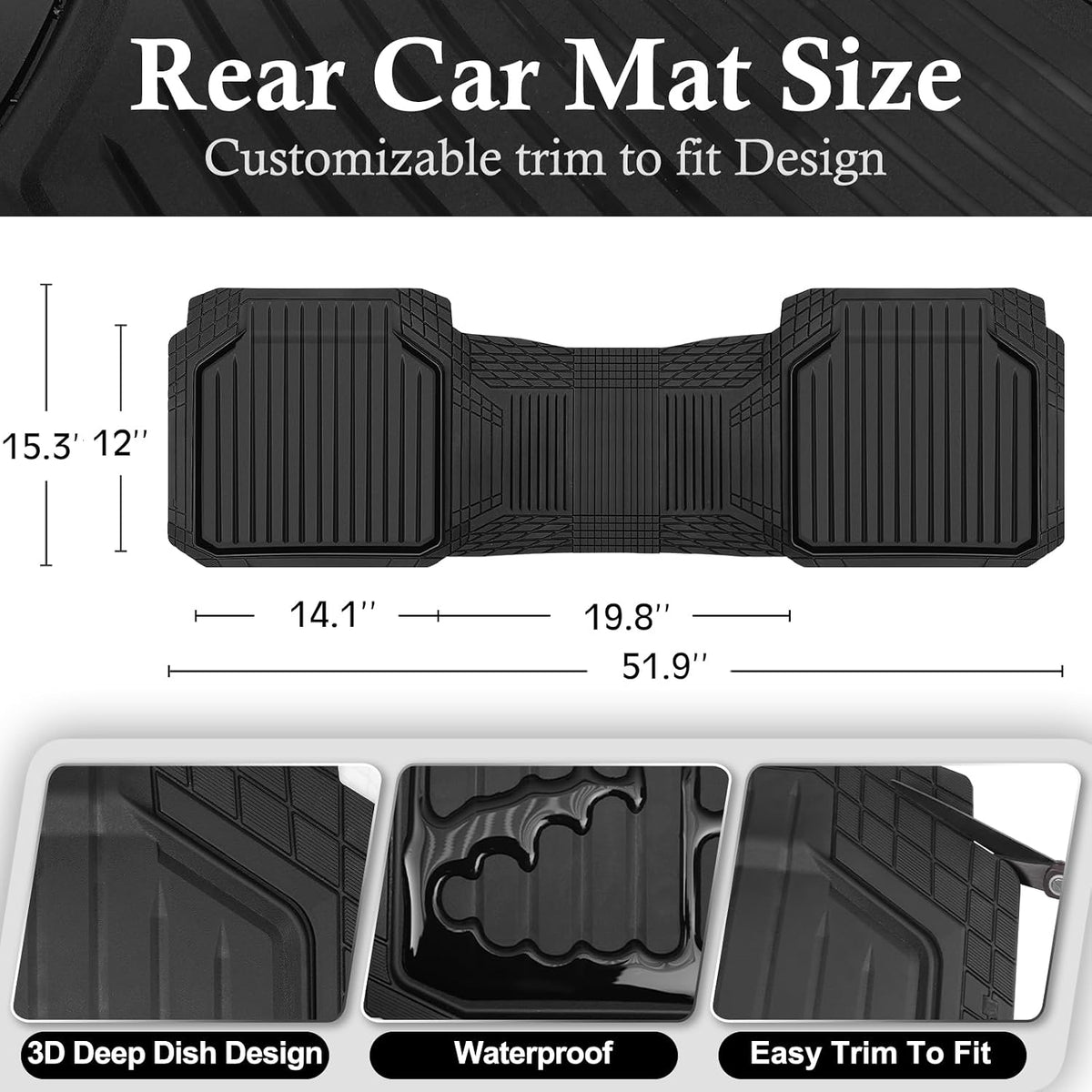CAR PASS Heavy Duty Rubber Floor Mats for Car, Waterproof Liner Deep Dish Car Mats Full Sets, Universal Trim to Fit for SUV Truck Sedans Vans, All Weather Automotive Floor Mats 3pcs, Solid Black
