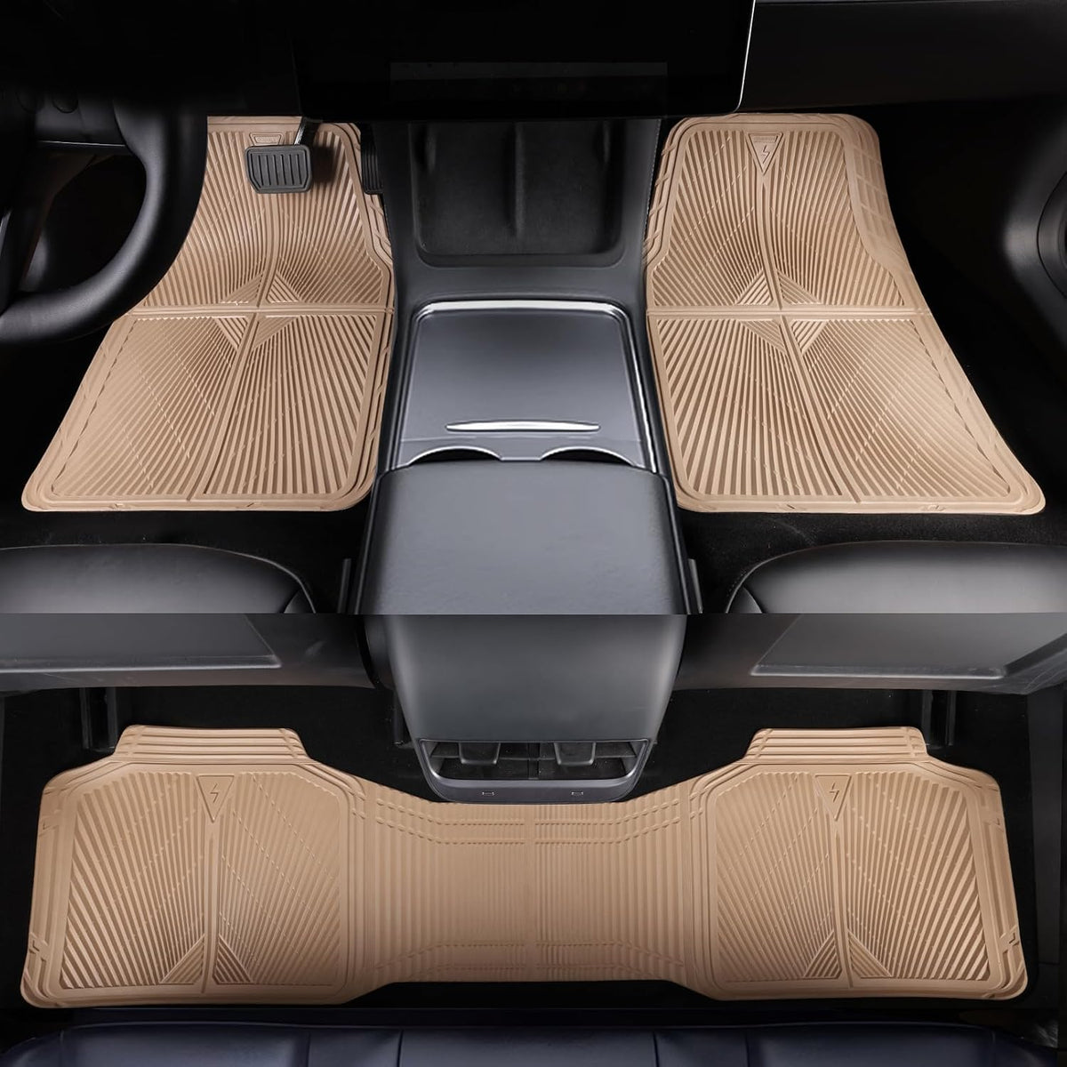 CAR PASS Rubber Floor Mats, All Weather Waterproof Trim-to-Fit Automotive Mats for Cars Trucks SUV, Anti-Slip Easy Clean, Heavy Duty Full Set 3-Piece, All Black