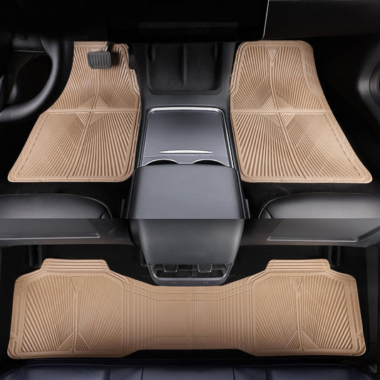 CAR PASS Rubber Floor Mats, All Weather Waterproof Trim-to-Fit Automotive Mats for Cars Trucks SUV, Anti-Slip Easy Clean, Heavy Duty Full Set 3-Piece, All Black