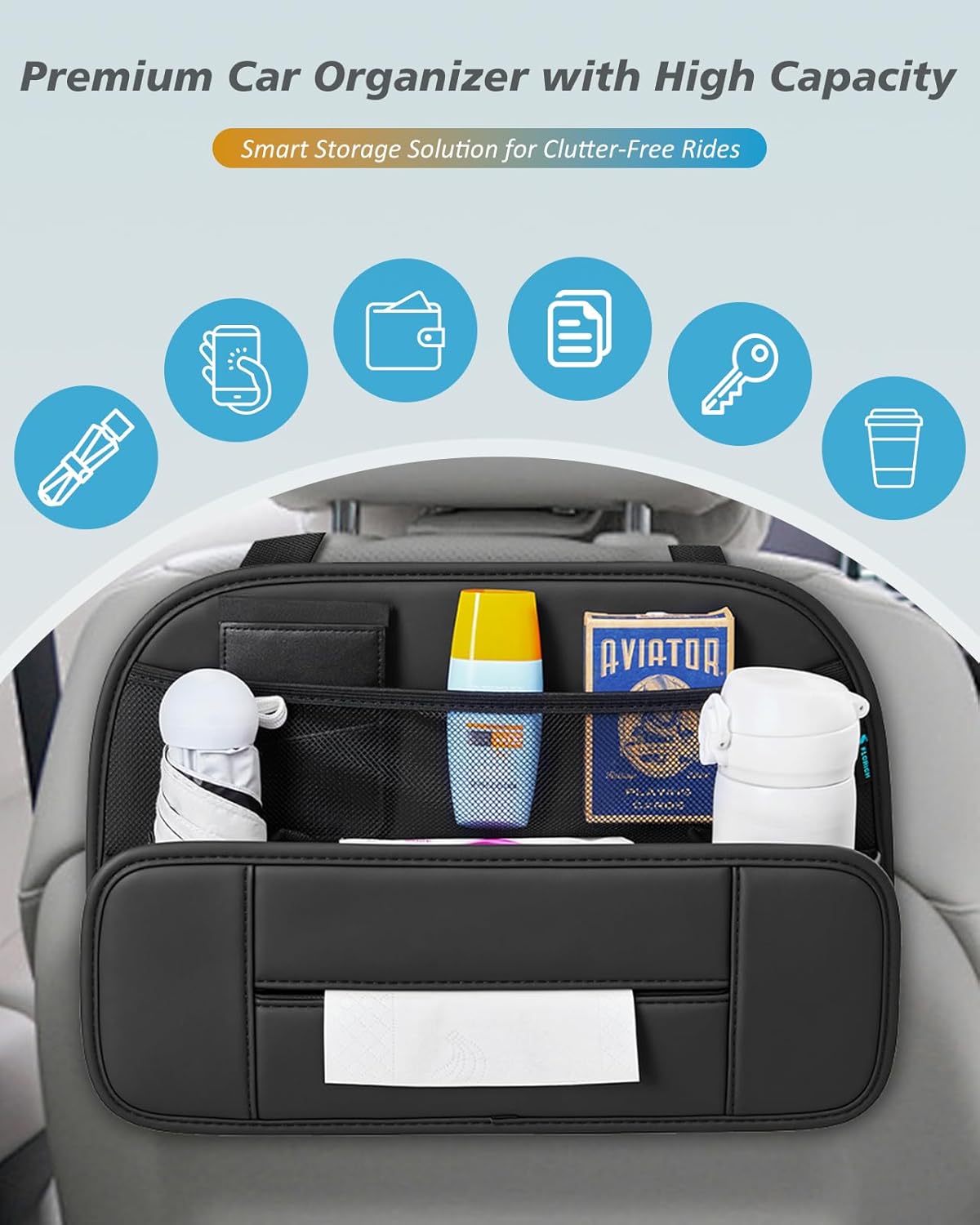 FLORICH Car Seat Gap Filler, Pro-Seats Gap Filler Organizer and Storages 2-in-1, Premium Leather Center Console Organizer, Car Organizer Front Seat Universal Fit for Car SUV Truck