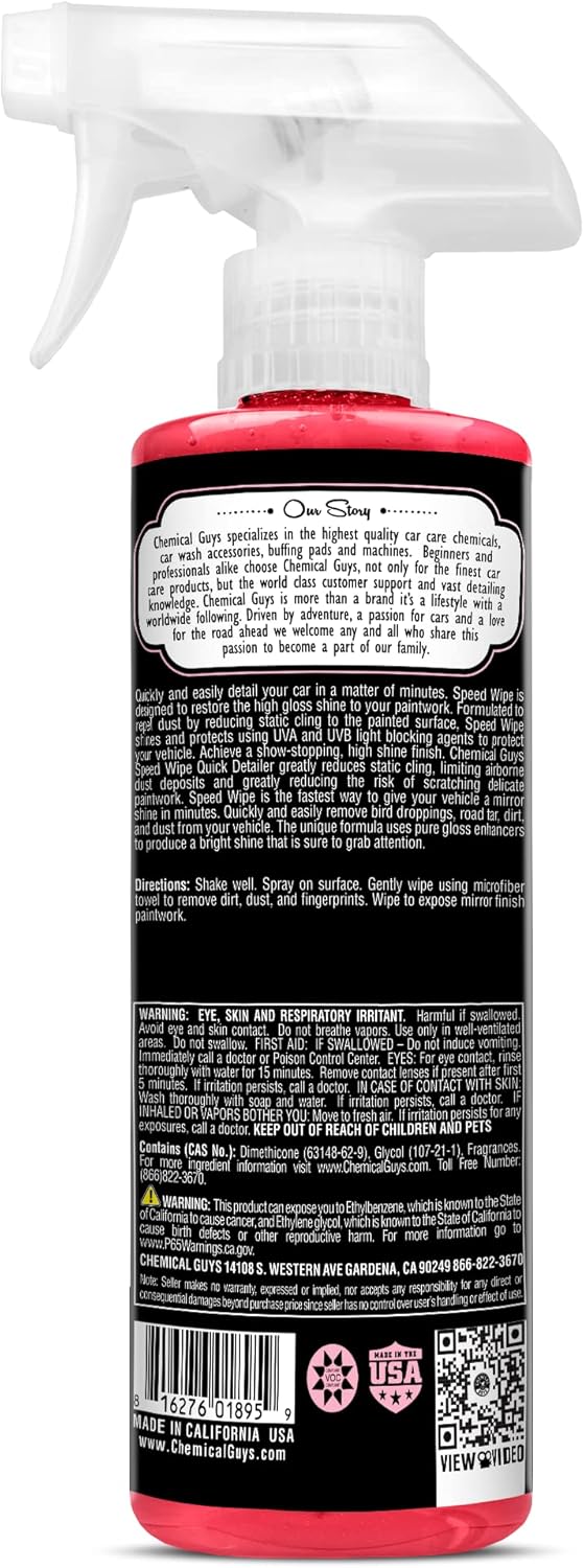 Chemical Guys Speed Wipe Quick Detailer - High Gloss, Streak-Free Shine, Detail Spray for Cars, Trucks, Motorcycles, RVs, and More, Safe on Paint, Glass, Wheels, and Trim, Cherry Scent, 128 fl oz