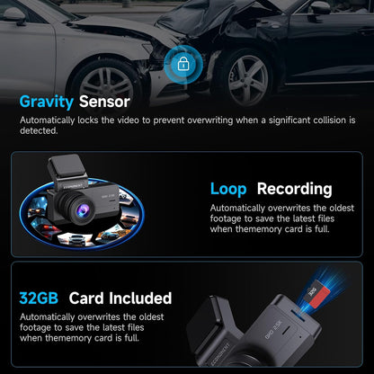 Ecomoment Dash Cam Front and Rear, 2.5K+1080P Car Camera with 32GB Card | WDR Night Vision, G-Sensor, 24H Parking Monitor, 3.16" IPS Screen, 170° Wide Angle, Supports up to 256GB Card
