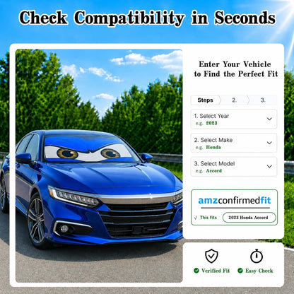 Car Windshield Sun Shade, Funny Cartoon Eyes Sun Visor for Car Windshield Universal Fits Sedan Compact Car Hatchback SUV, UV Heat Protection - 59 x 27.5