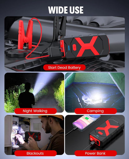 BOOKOO Car Battery Jump Starter 4000A,16000mAh Portable Battery Jumper Cables for Car 8L Gas 7L Diesel Engines,Jump Box with USB QC 3.0 PD 18W Fast Charging,3 LED Modes with SOS for Emergency Use