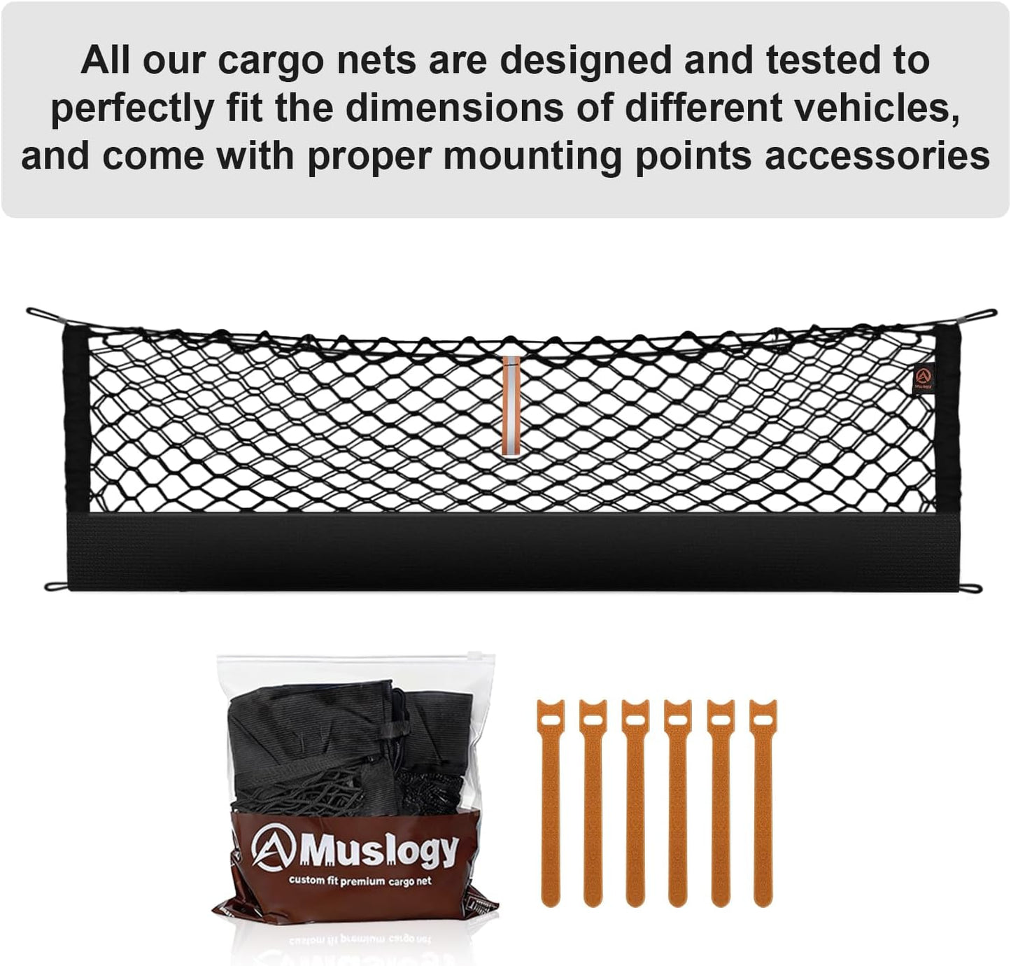 Muslogy Truck Bed Cargo Net Trunk Netting Compatible with 2023-2025 2026 Honda CR-V Accessories, Pickup Cargo Organizer SUV Sedan Storage Net w/Heavy Duty Carabiners - Colors A