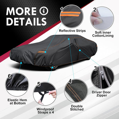 6 Layer Heavy Duty Car Cover Waterproof All Weather Protection with Cotton Liner, Full Exterior Outdoor Cover for Sun Rain Snow UV Protection, Fits Sedan 186-193 inchs