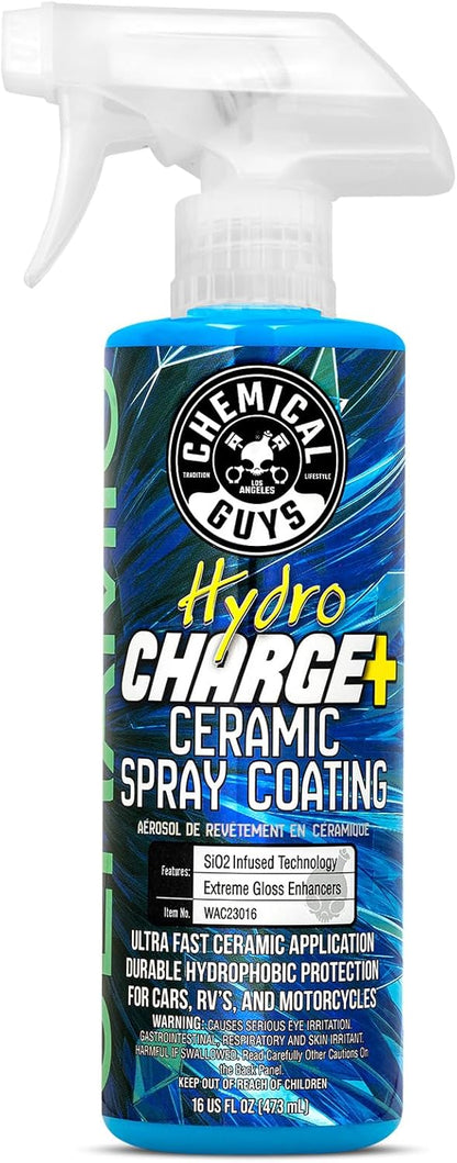 Chemical Guys Hydro Charge Ceramic Spray Coating 16 Fl Oz, with Monster Extreme Microfiber Towels (3 Pack) High Gloss Paint Protection Spray with Thick Plush Towels for Car Wash Drying and Detailing