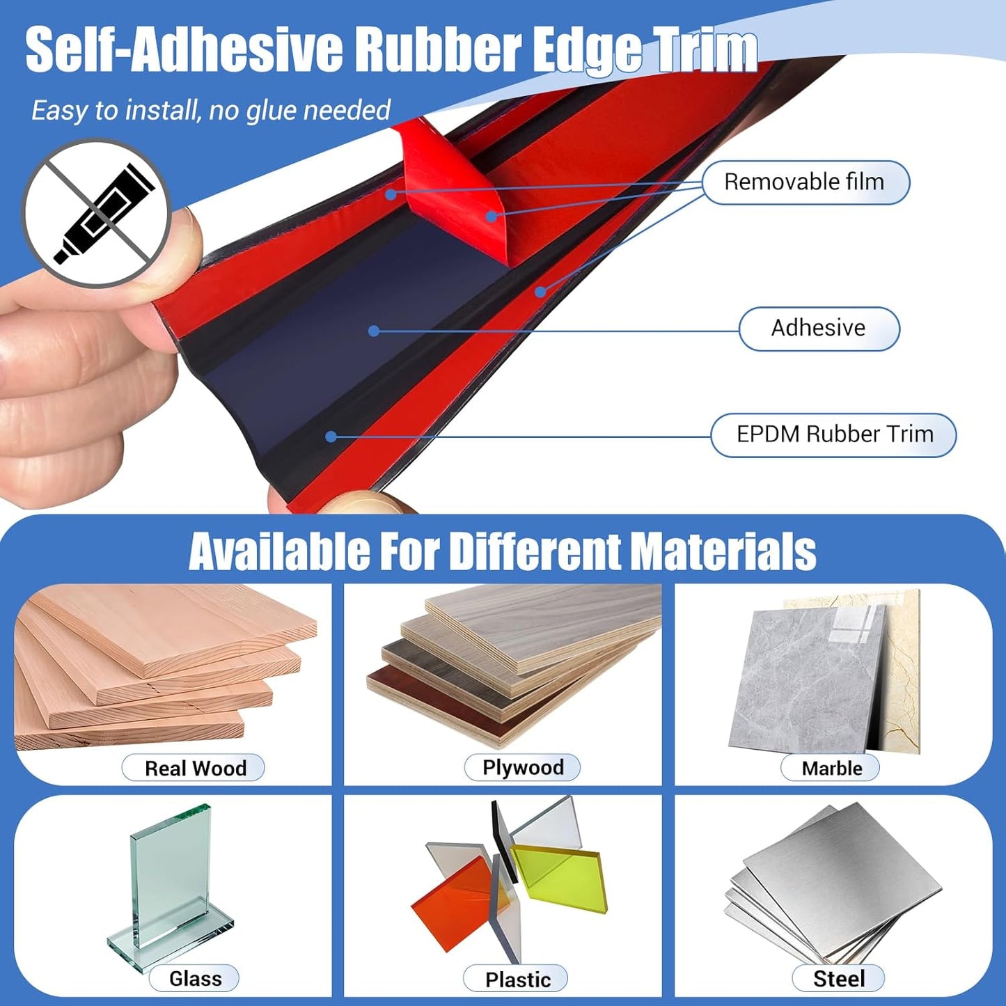 Rubber Edge Trim, Self-Adhesive Rubber Edge Trim, Edge Protector for Sheet Metal, EPDM Material, Fit 1/16"(1.0mm), Length 10Ft, Black Color, U Channel Edge Trim - Colors A
