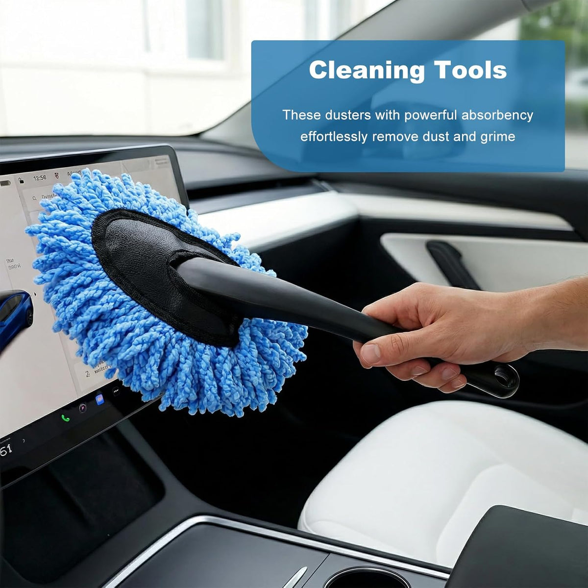 Car Dash Duster Brush, Super Soft Microfiber Duster Auto Dashboard Dust Detailing Tool, Multifunctional Scratch Free Dash Dust Cleaning Brush for Vehicle Home Kitchen (Blue)
