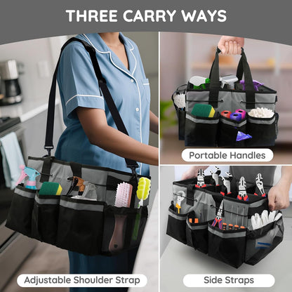 ZKOO Cleaning Bag Cleaning Caddy Organizer, Wearable Cleaning Caddy with Waist & Handles for Cleaning Tool Organizers, Extra-Large Cleaning Caddy Bag Adjustable Compartments for Housekeeping,Gardening