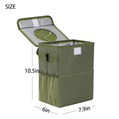AOKJOY Car Garbage can with lid Leak Proof Vehicle Trash Can 3 Storage Pockets Hanging Waterproof car Trash Bag for SUV Beige
