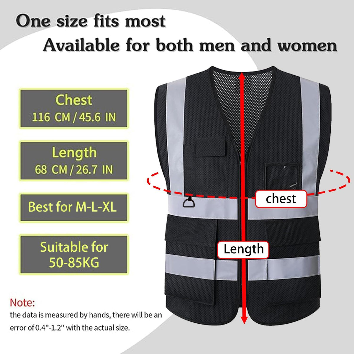 Reflective Mesh Safety Vest, Breathable Hi Vis Vest Construction Work with 5 Pockets and Zipper for Men Women