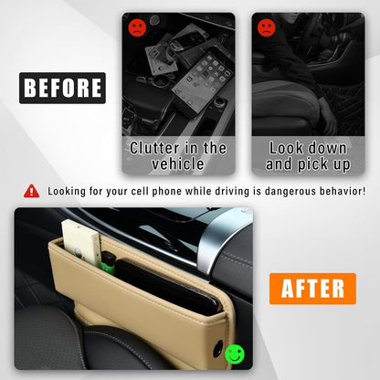 Ziciner Car Seat Gap Organizer, Premium Leather Auto Seat Storage Box, Vehicle Adjustable Front Seat Gap Filler, Car Seat Side Pocket Organizer for Phones, Glasses, Keys, Money, Cards (Black)