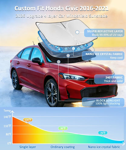 for Toyota Tacoma 2016-2023 2024 2025 2026 Sun Shade Sunshade Windshield Cover - 4 Layers Front Window Shade Custom Fit Tacoma 2Dr 4Dr Pickup Sun Visor 240T Shade Blocks UV Rays Car Accessories - Colors B