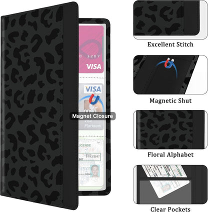 Car Registration and Insurance Holder, with Magnetic Closure for License, Cards and Documents, All Vehicle Needs and Car Accessories (Leopard-Black)