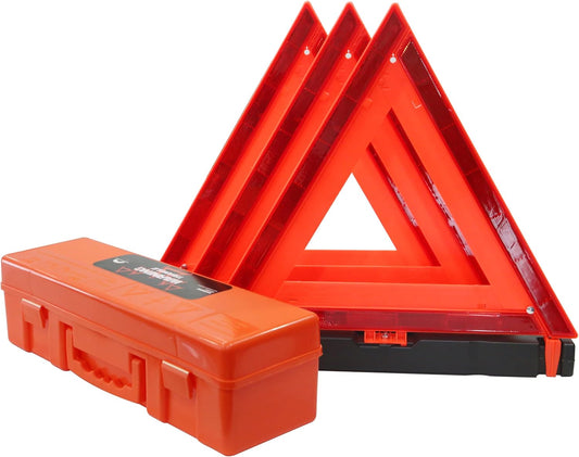 WORKKOOL Safety Triangles DOT Approved, Standard Warning Triangles Enmergency Reflector, Emergency Triangles for Vehicles with Carry Case(3 Pack,Without Sand)