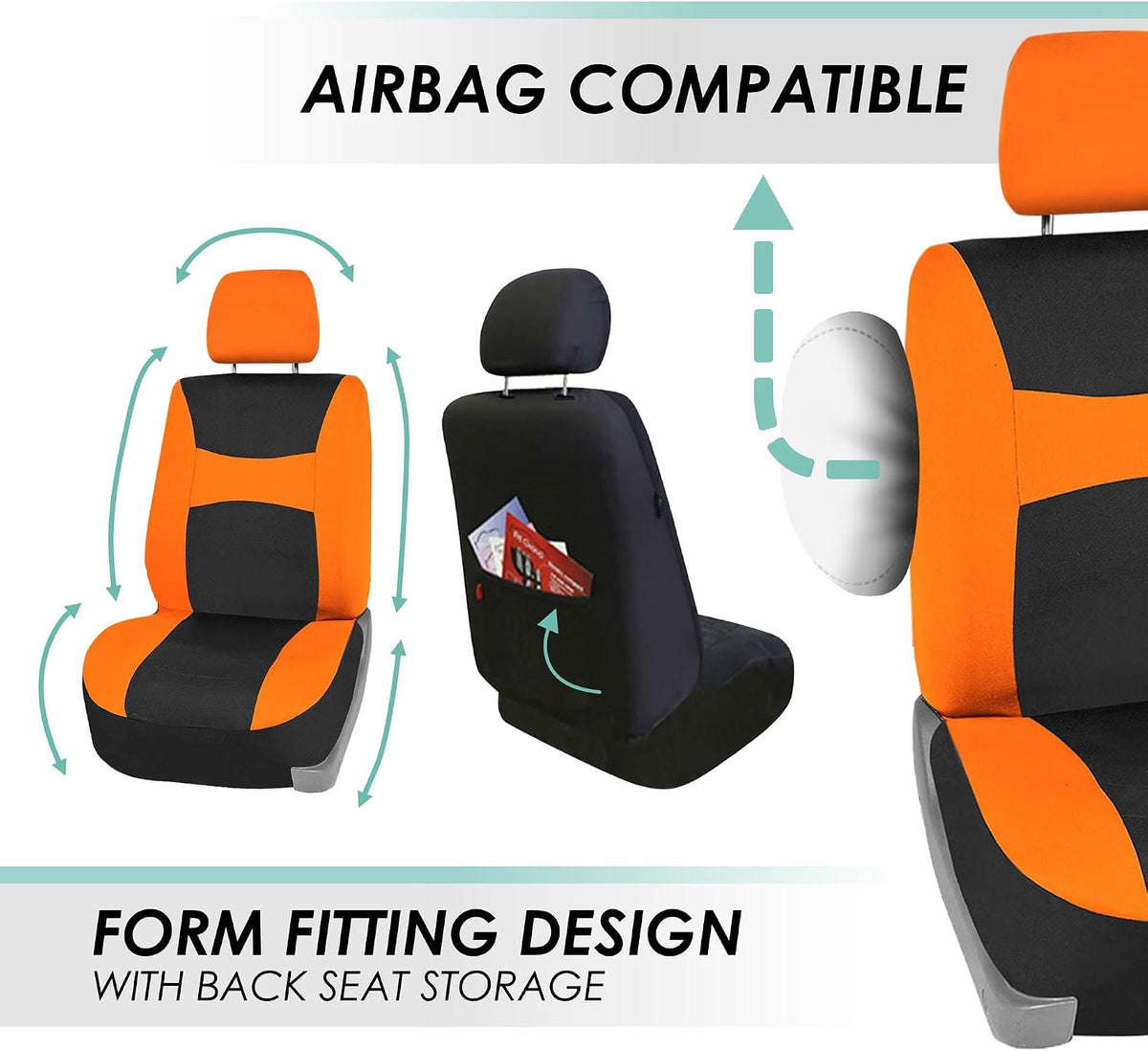 FH Group Full Set Cloth Car Seat Covers, Universal Fit Front and Split Bench Rear, Airbag Compatible, Washable for SUV, Sedan, Van - Black