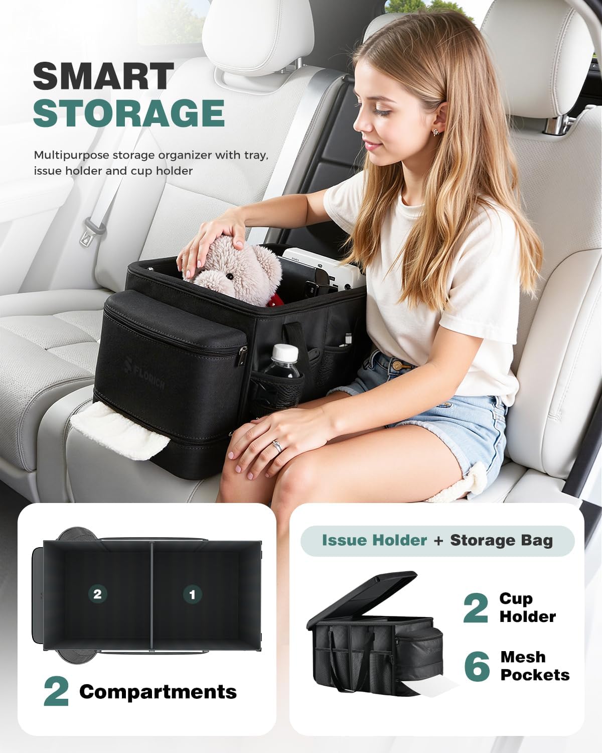 FLORICH Car Seat Gap Filler, Pro-Seats Gap Filler Organizer and Storages 2-in-1, Premium Leather Center Console Organizer, Car Organizer Front Seat Universal Fit for Car SUV Truck