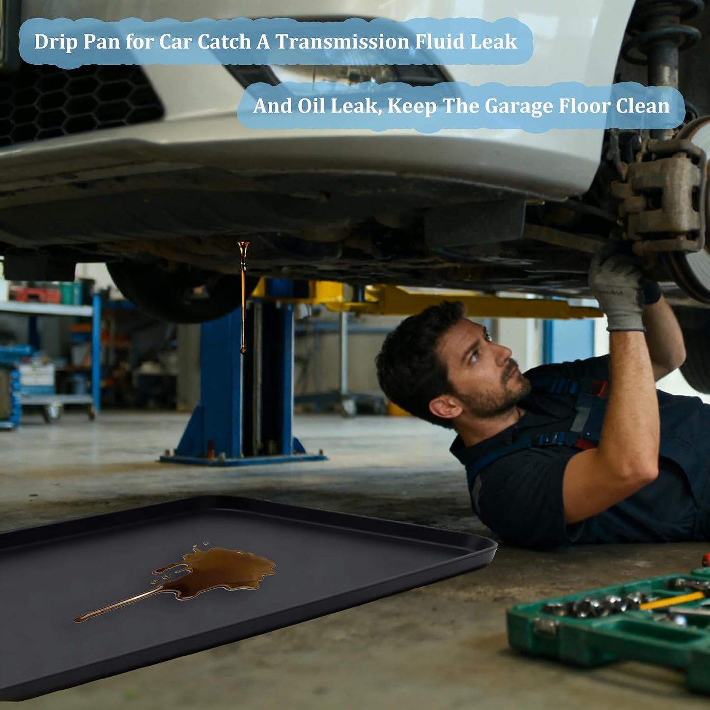 Oil Drip Pan for Under Car, Oil Spill Mat for Garage Floor Waterproof Driveway Outdoor Oil Drip Tray Silicone Oil Drip Pan No Splatter Non-Slip Oil Catch Pan Easy to Clean Reusable