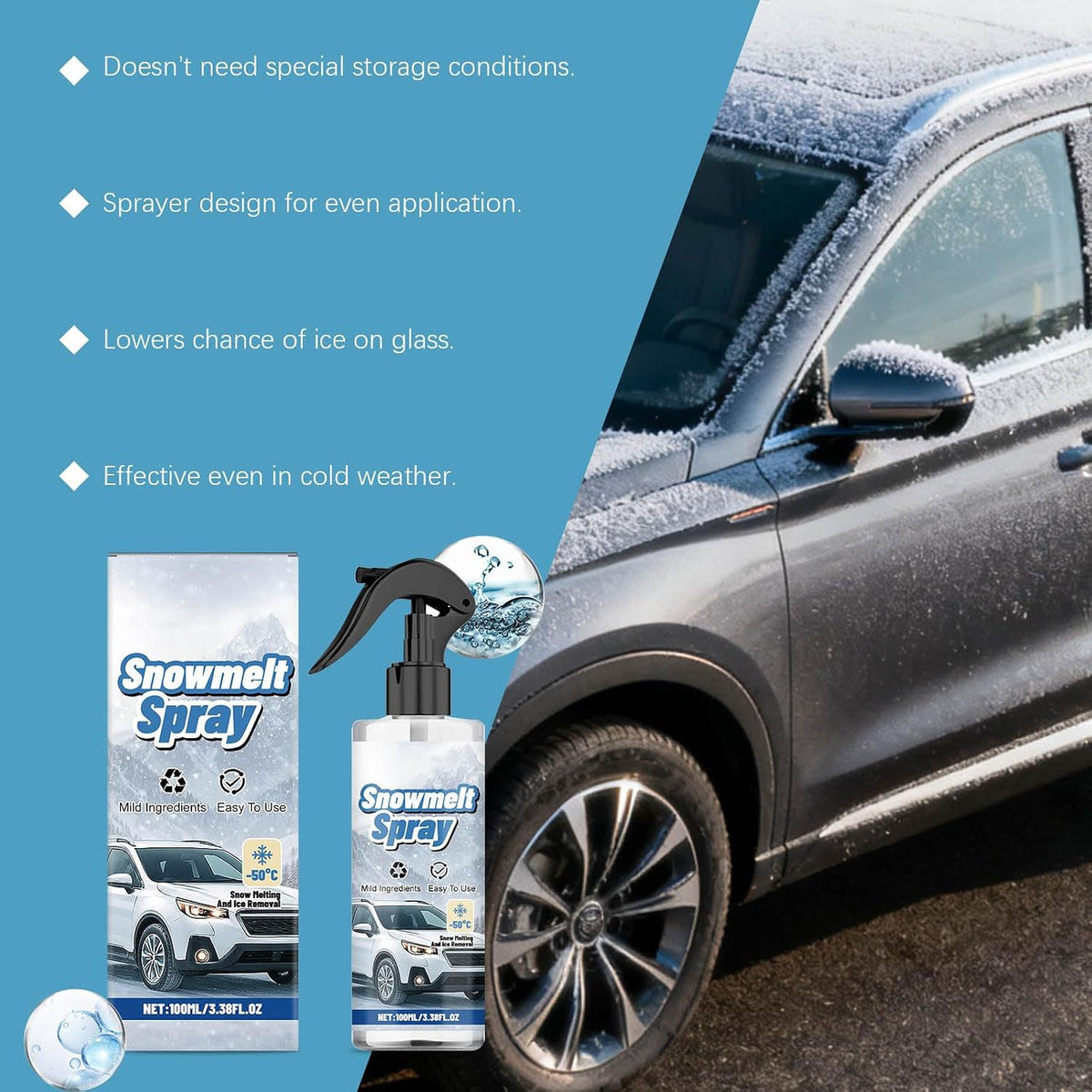 Windshield Deicer Spray for Car, Multi-Surface De-ice Spray Melts Ice & Frost, Safe for Windows, Mirrors, Headlights, Door Locks, Essential Winter Car Care Product (2)