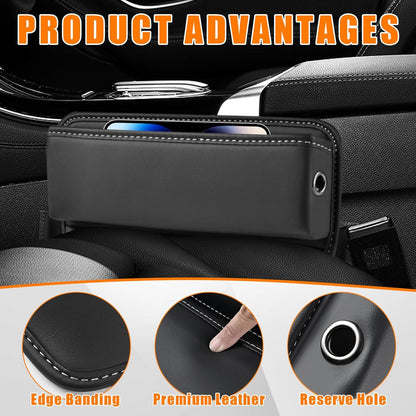 Ziciner Car Seat Gap Organizer, Premium Leather Auto Seat Storage Box, Vehicle Adjustable Front Seat Gap Filler, Car Seat Side Pocket Organizer for Phones, Glasses, Keys, Money, Cards (Black)