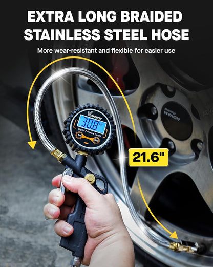 Tire Pressure Gauge - (0-60 PSI) Heavy Duty, Certified ANSI Accurate with Large 2 Inch Easy to Read Glow Dial, Low - High Air Pressure Gauge. Tire Gauge for Car and Trucks Tires by Vondior