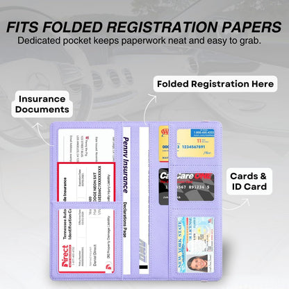 LINTRU Car Insurance and Registration Card Holder, Fits Folded Registration Papers, Double-Stitched Rigid Backing, Secure Elastic Closure, Vehicle Document Organizer, Car Accessories for Men & Women