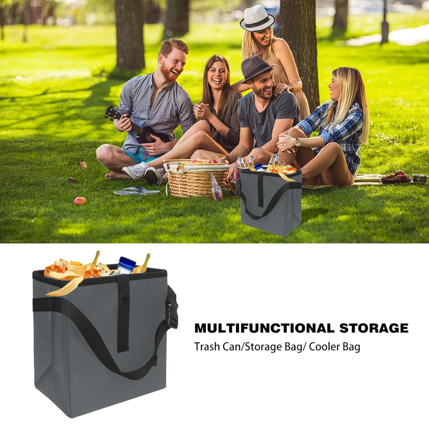 Homelove Car Trash Can, Leak-Proof Waterproof Trash Bin Collapsible Portable Auto Garbage Bag Large Capacity Trashcan Storage Bag Multipurpose Car Organizer Hanging (Black)