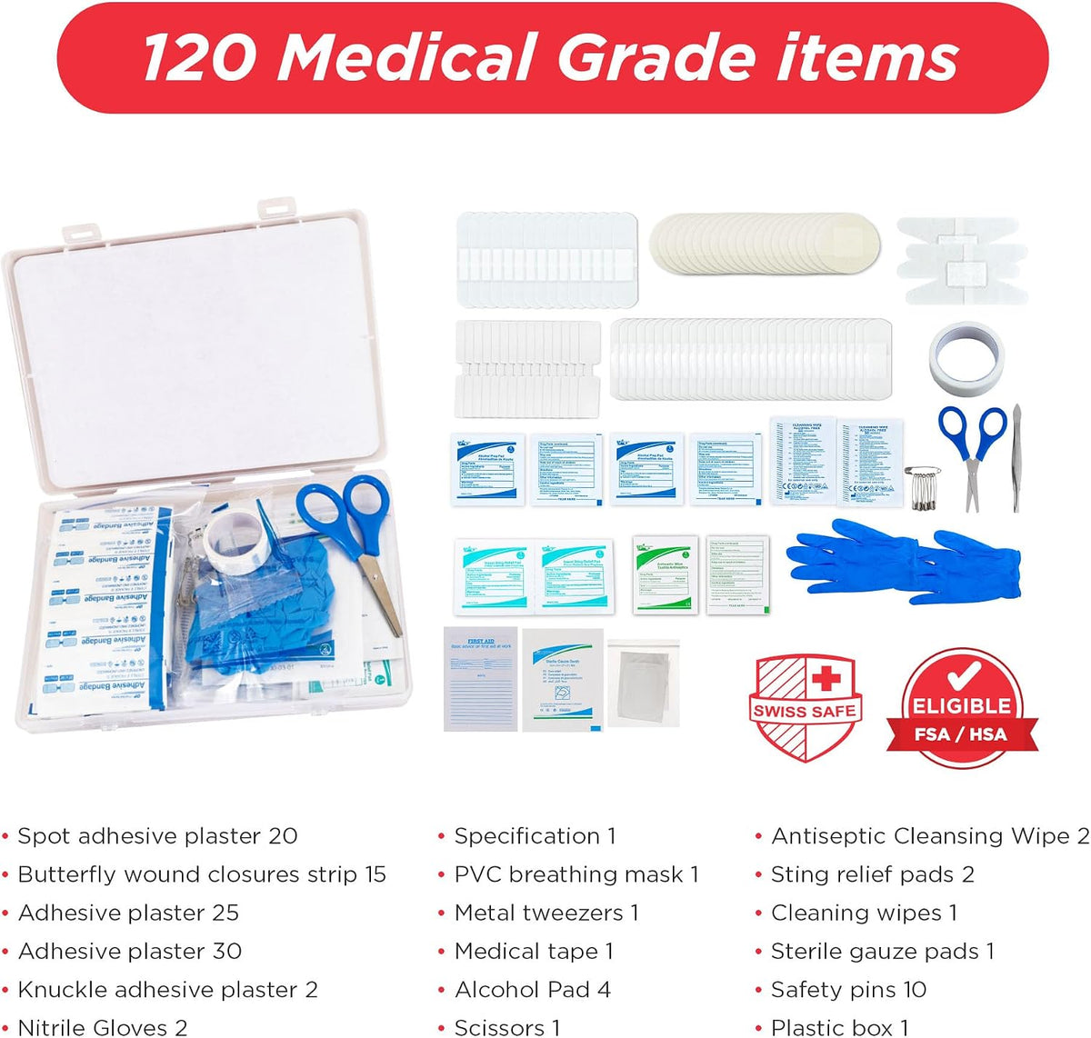 Swiss Safe 2-in-1 First Aid Kit for Car, Travel and Home, 348 Pieces, Large Hardcase with Bonus Mini Kit for Medical Emergency, Survival and Camping